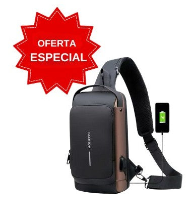 Mochila de Pecho Antirrobo Impermeable—Incluye Cierre de Seguridad Inteligente y Cargador USB Para Celular